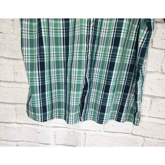 KingSize Big And Tall Short Sleeve Button Up Plaid Mens 4xl Green Casual Shirt - Picture 4 of 6